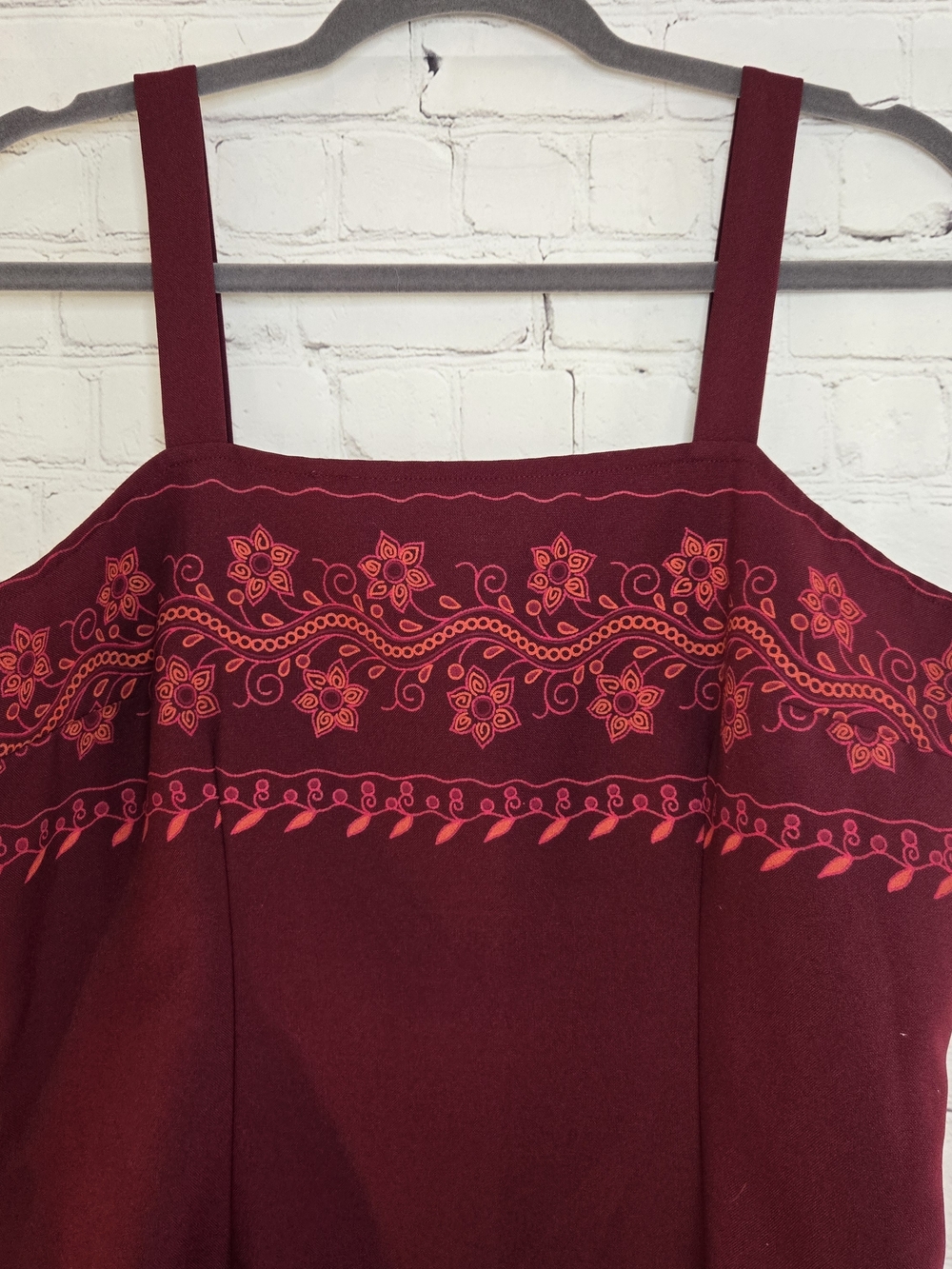 Vtg y2k 'No Boundaries' Burgundy floral trim boho preppy whimsigoth mini dress L - Picture 8 of 8